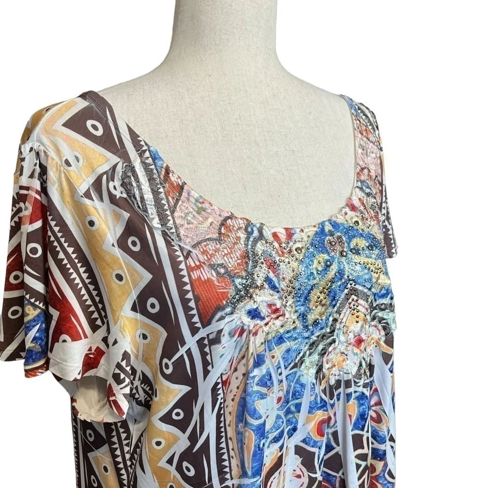 Style & Co Beaded Multicolor Short Sleeve Smock Dress. Size XL #1130 - Picture 3 of 5